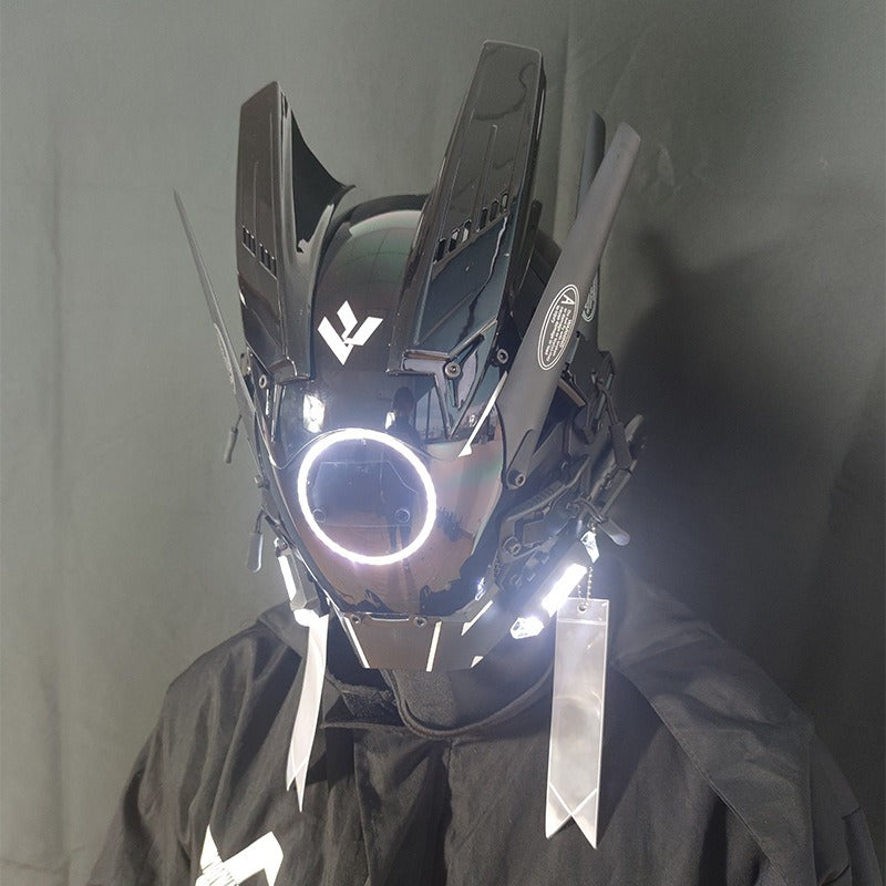 Cyberpunk Mask Round Lights Wing Braid Triangle Lights Change Makeup Music Festival Led Light-Emitting Mask Technology Sense Head