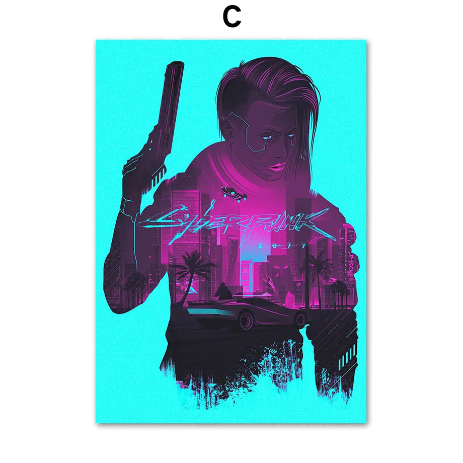 Cyberpunk Neon Light Future Video Game Wall Art Canvas Painting Nordic Posters And Prints Pictures For Living Room Boy Decor