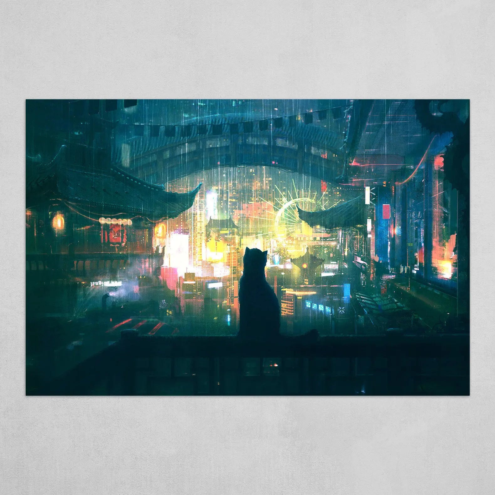 Cyberpunk Poster Prints with Frame Future World Technology Fantasy City Night Neon Lights Canvas Art Painting Wall Picture Decor