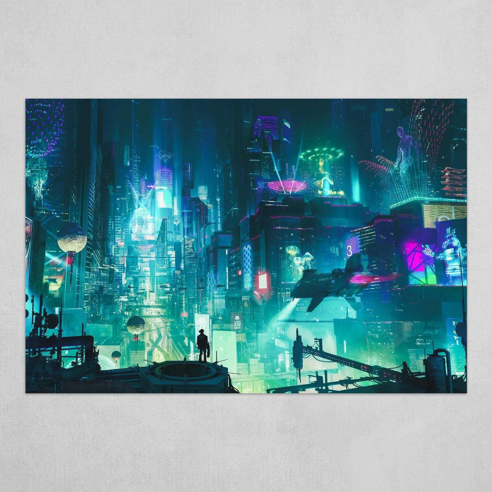 Cyberpunk Poster Prints with Frame Future World Technology Fantasy City Night Neon Lights Canvas Art Painting Wall Picture Decor