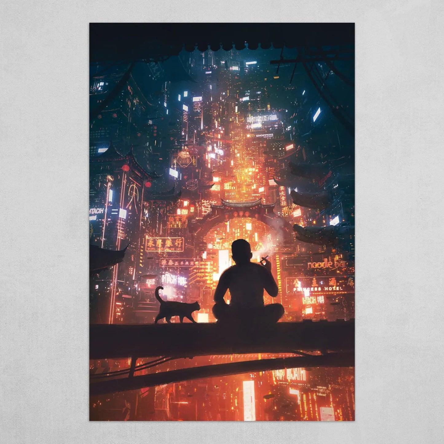 Cyberpunk Poster Prints with Frame Future World Technology Fantasy City Night Neon Lights Canvas Art Painting Wall Picture Decor