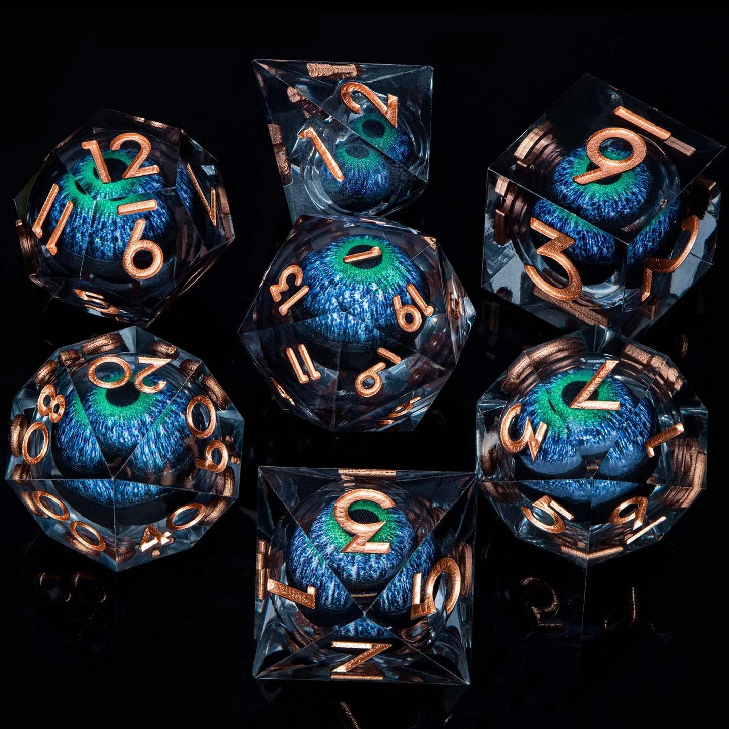 D and D Liquid Flow Core Eye Resin Dice Ring Dice Set Dnd Dungeon and Dragon Pathfinder Role Playing Games Dice D&D Black Dice