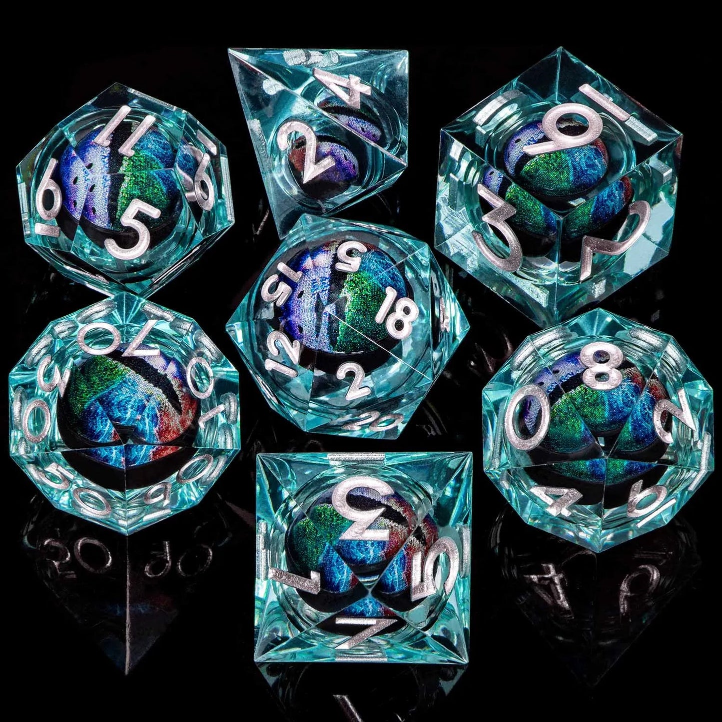 D and D Liquid Flow Core Eye Resin Dice Ring Dice Set Dnd Dungeon and Dragon Pathfinder Role Playing Games Dice D&D Black Dice