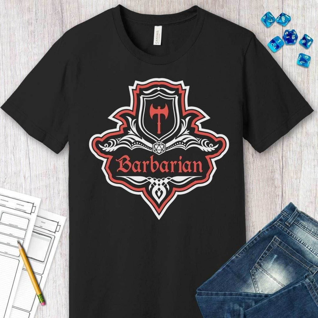 D&D Barbarian Class Fancy Emblem T-Shirt - Navy / S