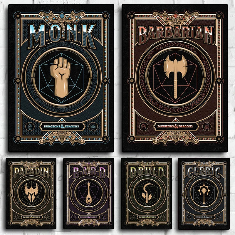 D&D Class Symbols Poster Classic Board Game Prop Cards Canvas Painting Modern Wall Art Picture Game Room Home Decor Player Gift