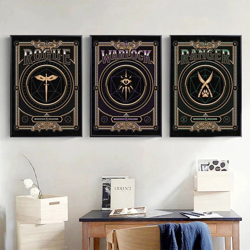 D&D Class Symbols Poster Classic Board Game Prop Cards Canvas Painting Modern Wall Art Picture Game Room Home Decor Player Gift