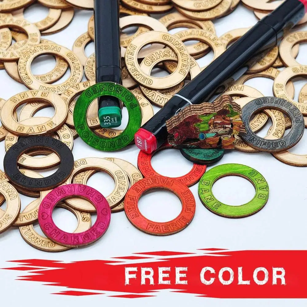 D&D Condition Rings 106 PCS Wooden Status Effect Markers in 29 Conditions Great DM Tool for Dungeons & Dragons