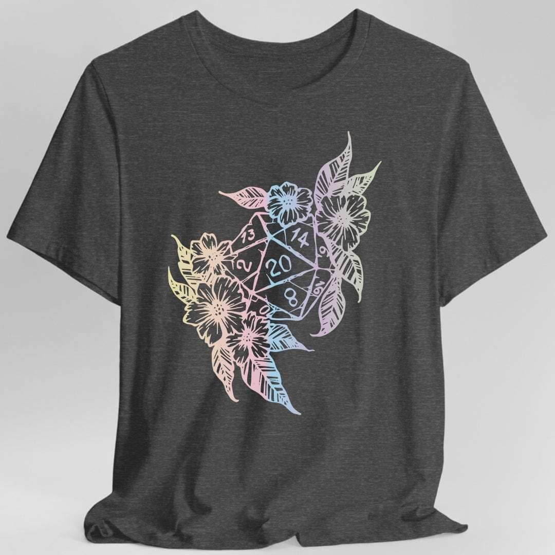 D&D D20 Dice Flower T-Shirt - Dark Heather / S