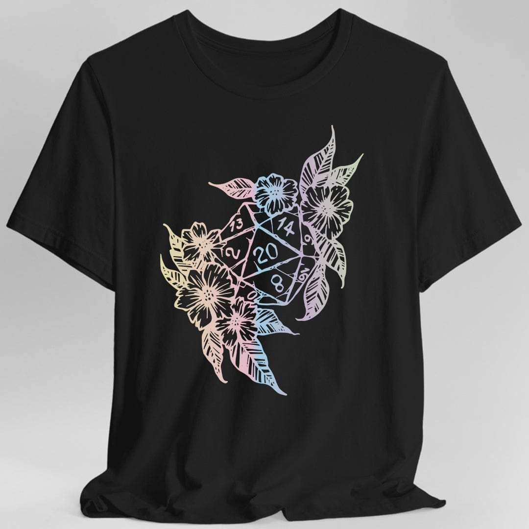 D&D D20 Dice Flower T-Shirt - Black / S