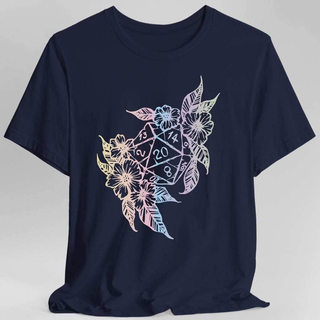 D&D D20 Dice Flower T-Shirt - Navy / S