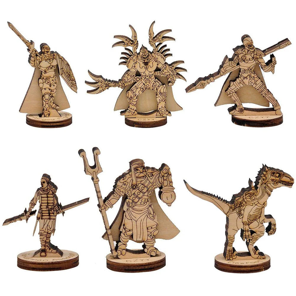 D&D Fantasy Miniatures Wood Laser Cut Figures 6PCS Set 28mm Scale for Eberron Campaign