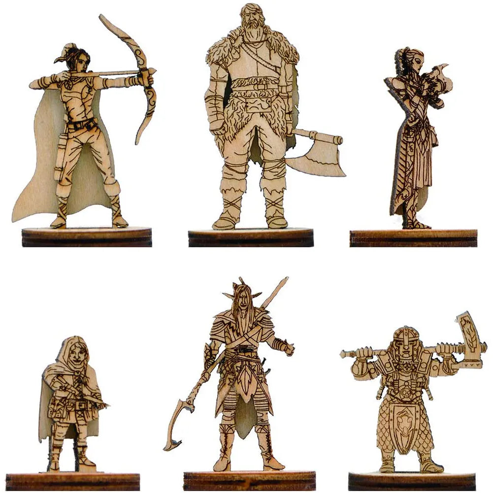 D&D Fantasy Miniatures Wood Laser Cut Figures 6PCS Set 28mm Scale for Eberron Campaign