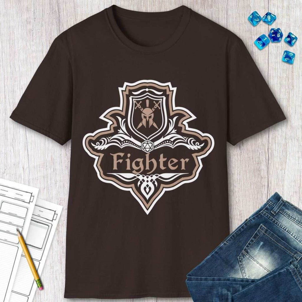 D&D Fighter Class Fancy Emblem T-Shirt - Dark Chocolate / S