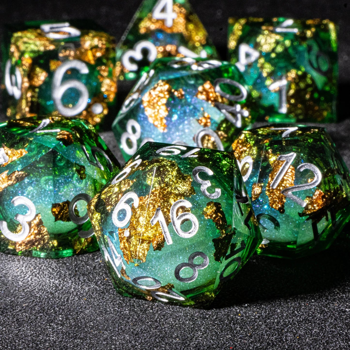 D&D Liquid Core Dice & Galaxy Sharp Edge D and D Dungeon and Dragon Pathfinder Role Playing Games Dice,Gold foil resin dice