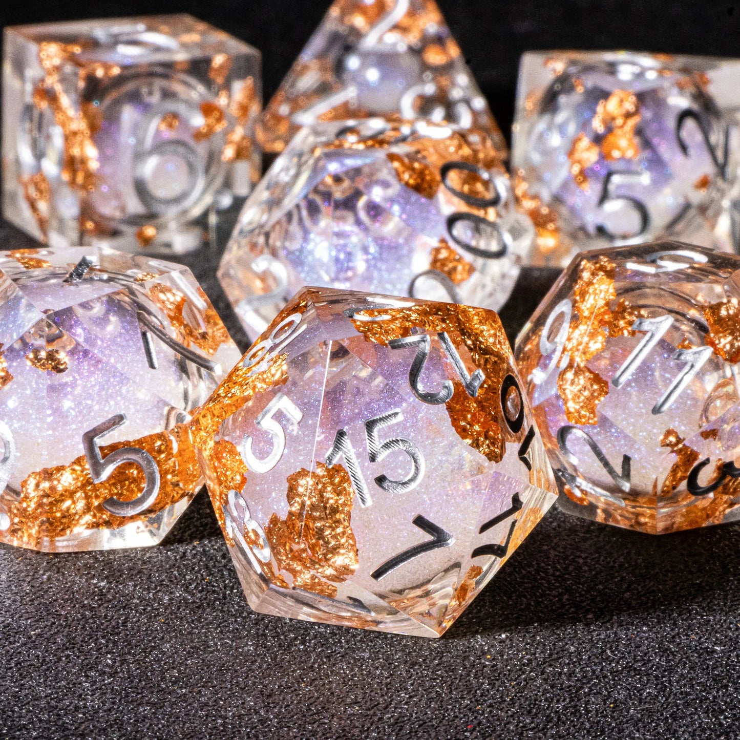 D&D Liquid Core Dice & Galaxy Sharp Edge D and D Dungeon and Dragon Pathfinder Role Playing Games Dice,Gold foil resin dice