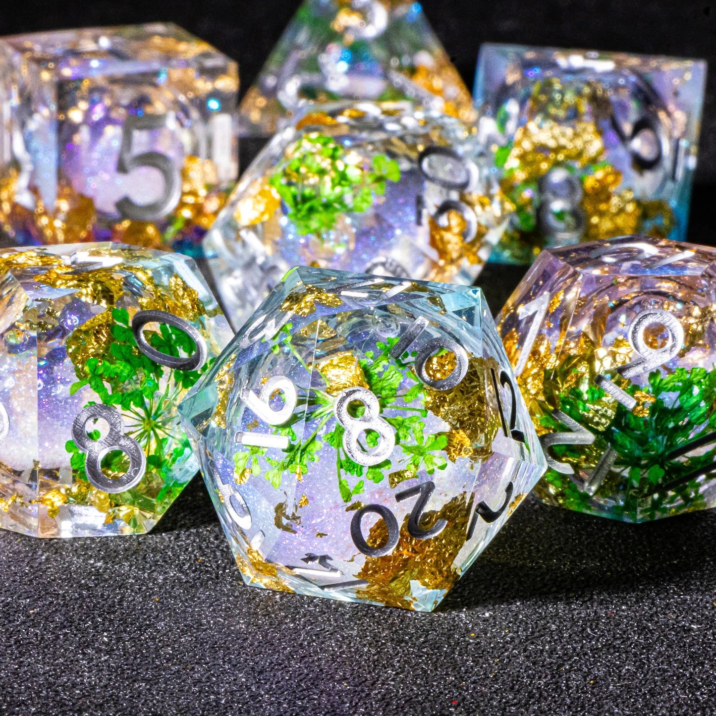 D&D Liquid Core Dice & Galaxy Sharp Edge D and D Dungeon and Dragon Pathfinder Role Playing Games Dice,Gold foil resin dice