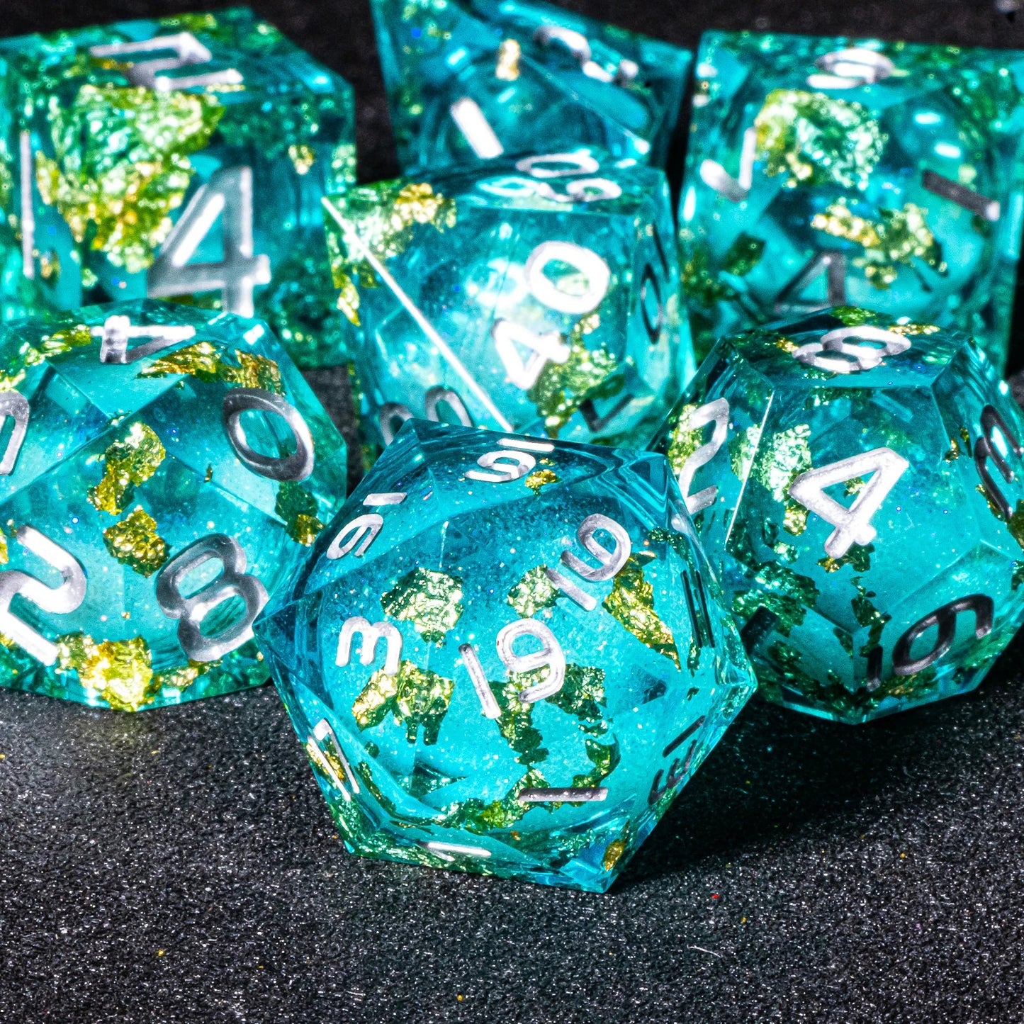 D&D Liquid Core Dice & Galaxy Sharp Edge D and D Dungeon and Dragon Pathfinder Role Playing Games Dice,Gold foil resin dice