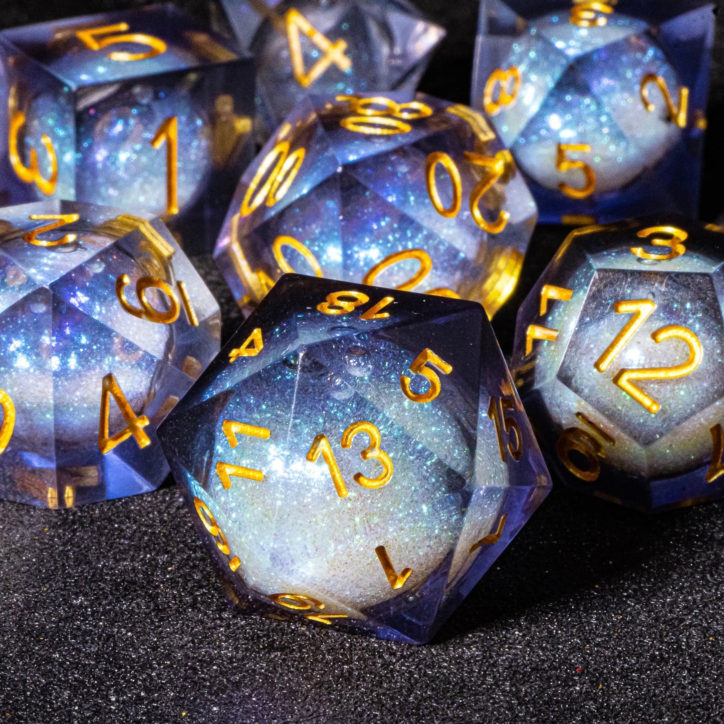 D&D Liquid Core Dice & Galaxy Sharp Edge D and D Dungeon and Dragon Pathfinder Role Playing Games Dice,Gold foil resin dice