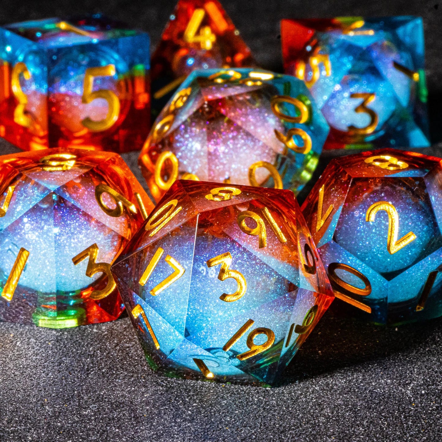 D&D Liquid Core Dice & Galaxy Sharp Edge D and D Dungeon and Dragon Pathfinder Role Playing Games Dice,Gold foil resin dice