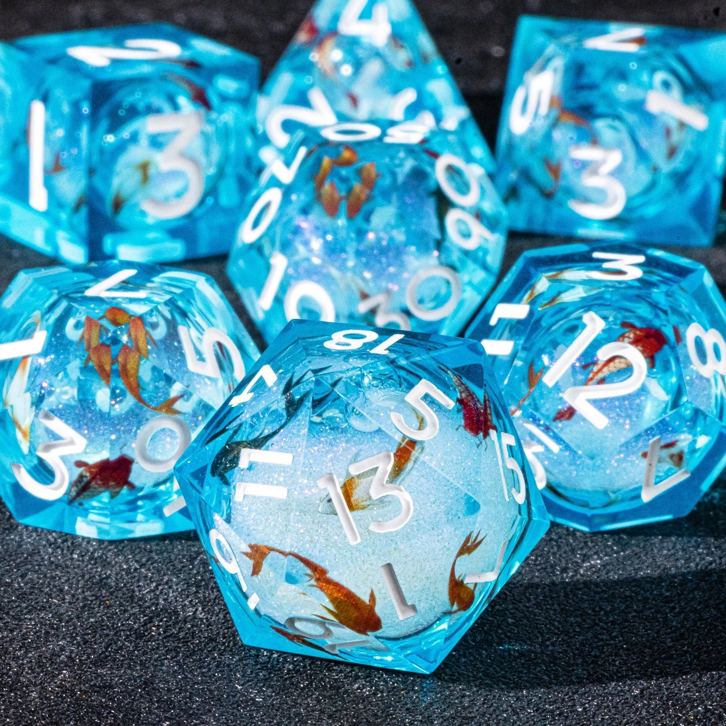 D&D Liquid Core Dice & Galaxy Sharp Edge D and D Dungeon and Dragon Pathfinder Role Playing Games Dice,Gold foil resin dice