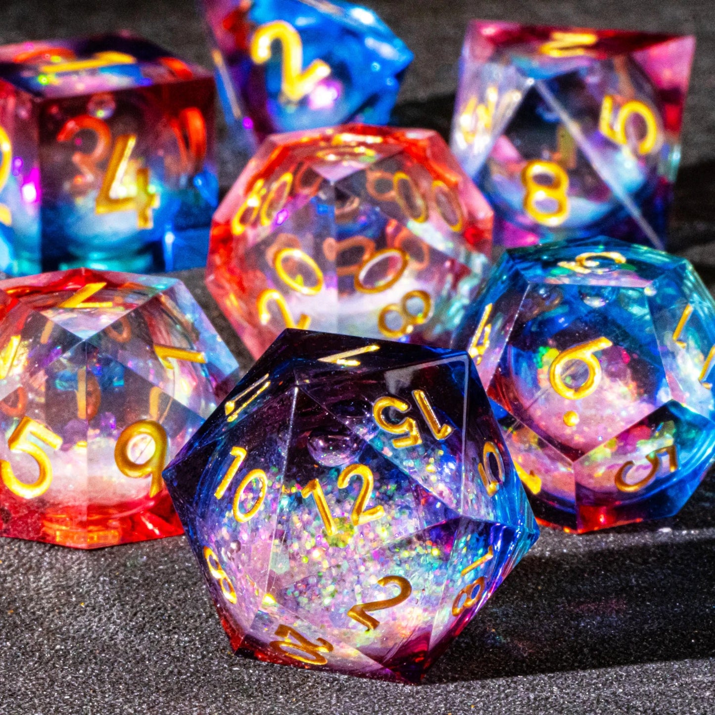 D&D Liquid Core Dice & Galaxy Sharp Edge D and D Dungeon and Dragon Pathfinder Role Playing Games Dice,Gold foil resin dice