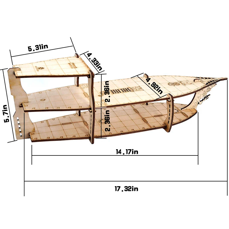 D&D Miniatures Action Figure Wood Display Stand - Large 3-Level Brigantine Ship Bundle for Tabletop RPG