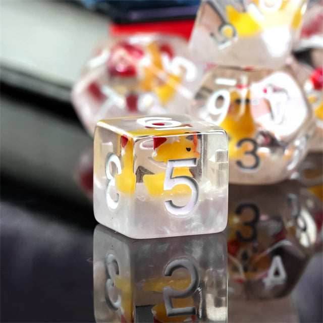 Yellow Duck Red Hat 7-Dice Set w/White Numbers Dnd Dice Set - 