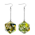 Green Dice Earrings: D20 Dice w/Colorful Inclusion Nerdy RPG Jewelry - 