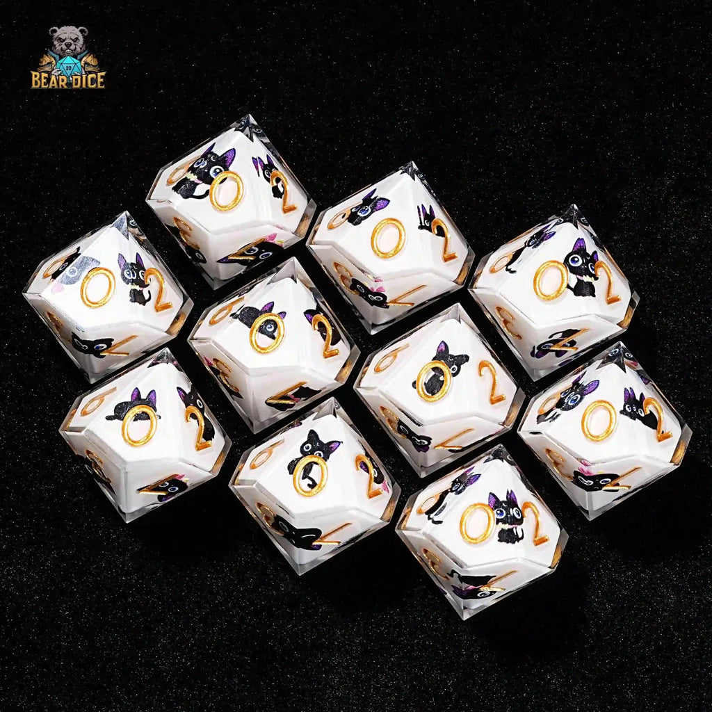D10 Big Eye Cat White Resin D&D 10 Sided Dice