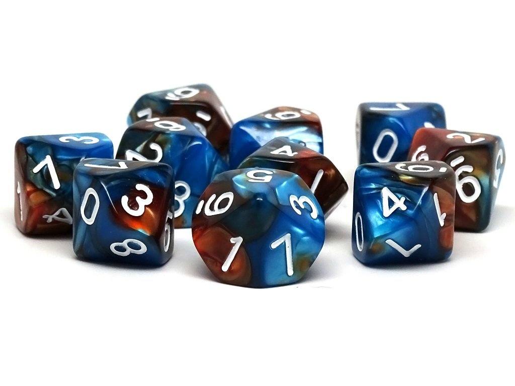 D10 Pack - Ten Count Pack of Cobalt and Copper Granite 10 Sided Dice