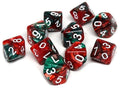 D10 Pack - Ten Count Pack of Green and Red Swirl 10 Sided Dice - 