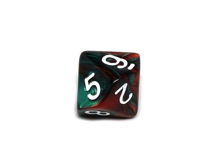 D10 Pack - Ten Count Pack of Green and Red Swirl 10 Sided Dice - 