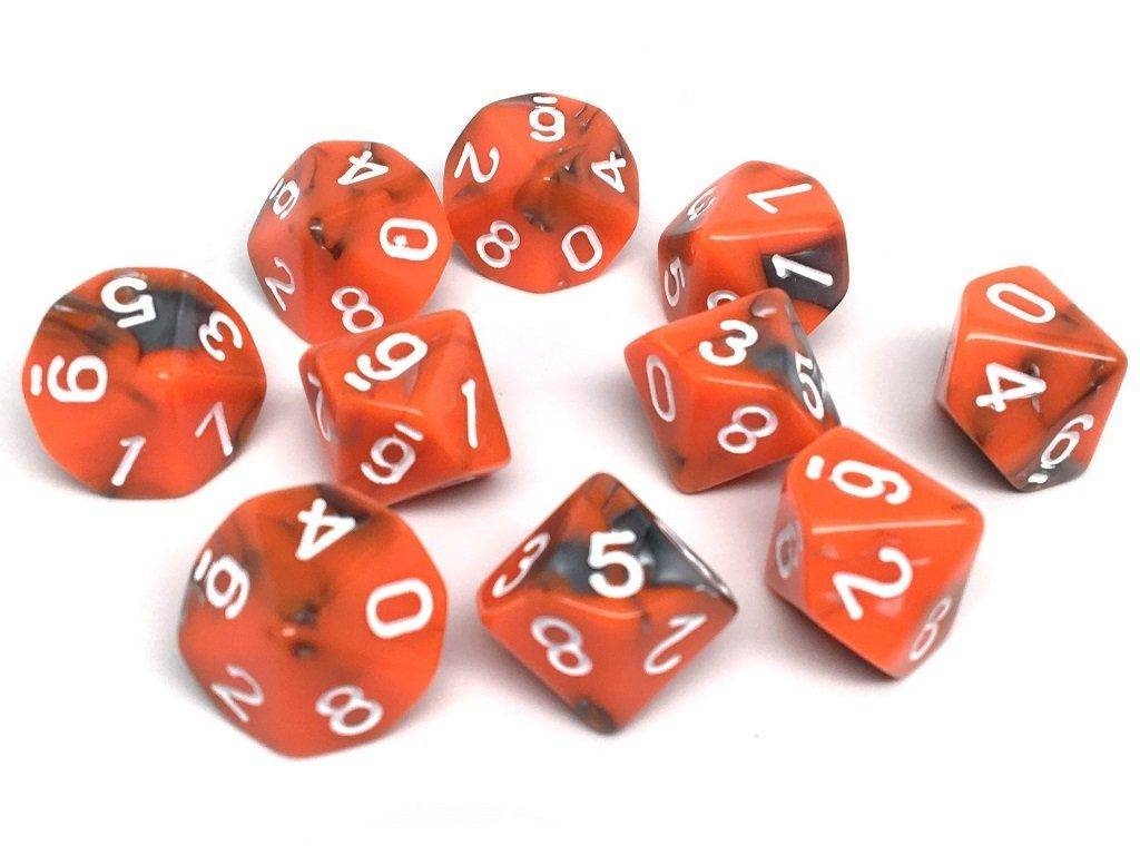 D10 Pack - Ten Count Pack of Orange and Grey Granite 10 Sided Dice - 