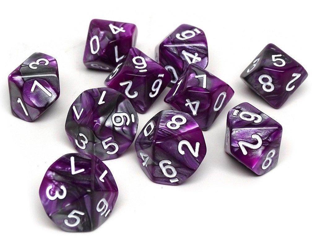 D10 Pack - Ten Count Pack of Purple and Grey Granite 10 Sided Dice - 