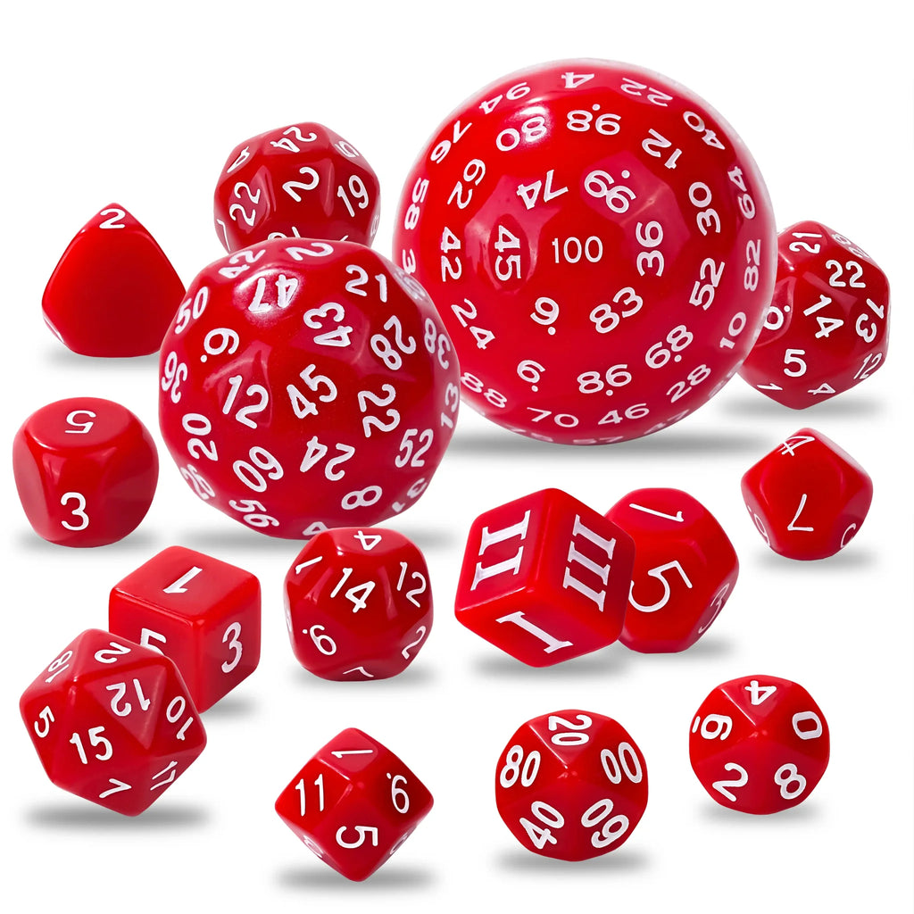 D100-15pcs Red Acrylic Polyhedron Dice Set