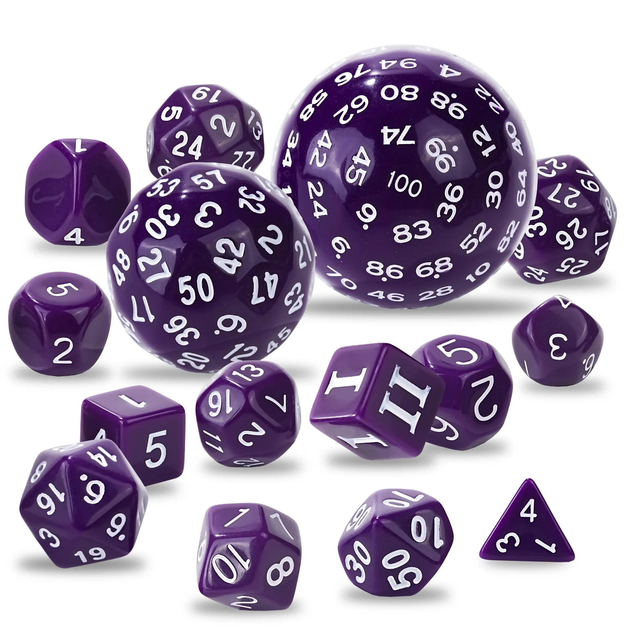 Roll D100 Dice Set – 15 Pieces Purple Acrylic Polyhedral Dice