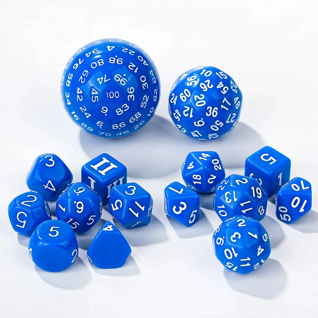 Roll D100 Dice Set - 15pcs Blue Acrylic Polyhedron Dice