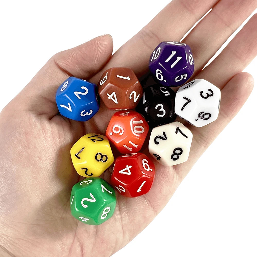 D12 Polyhedral Dice 17.7mm TRPG DND Digital Dice Game Set 12 Sides 10Pcs for Board Game