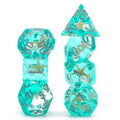 Starfish & Pearl Floating in Green Glitter 7-Dice Set - 