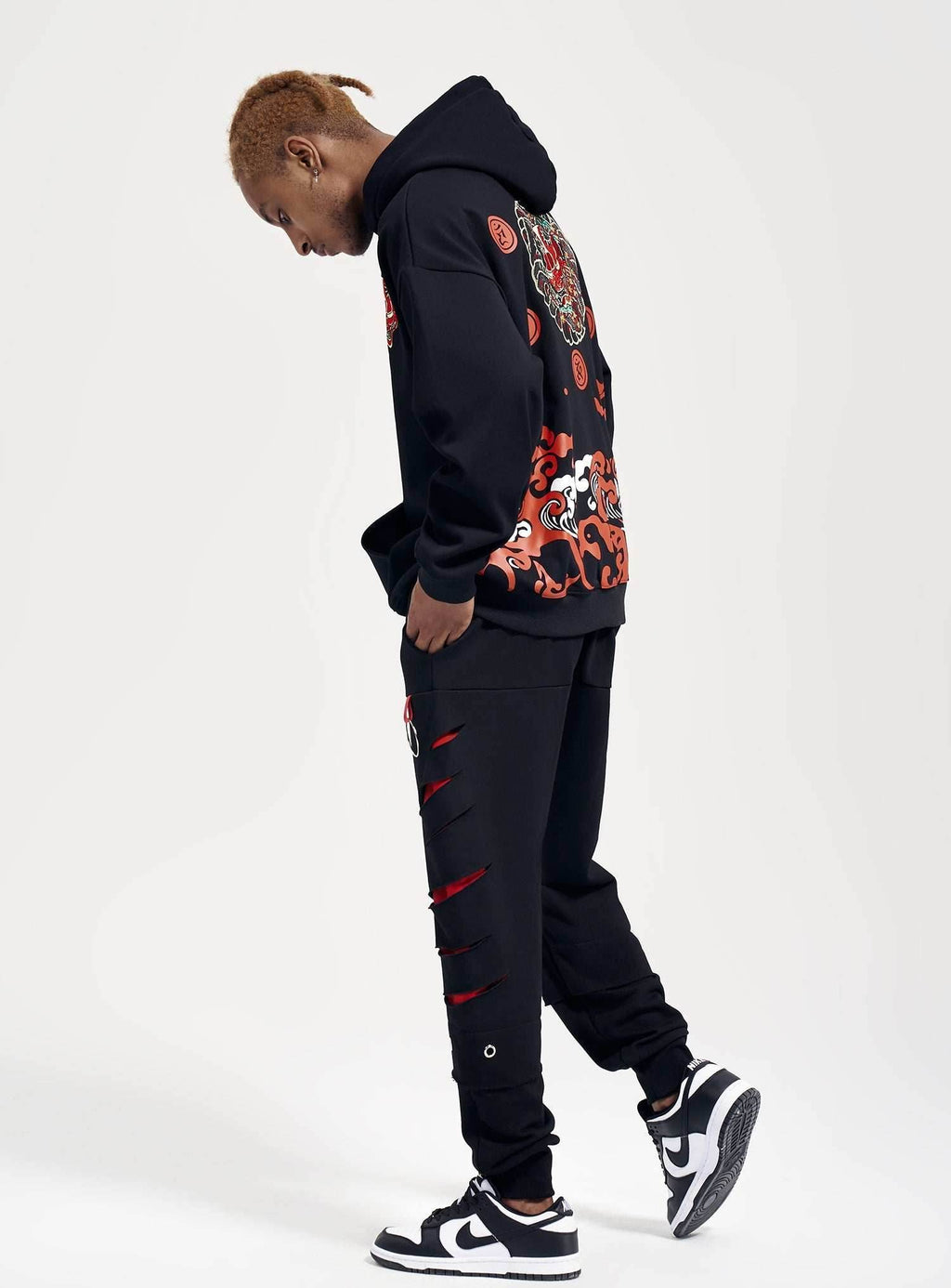 KH9060 Red Demon Embroidery Hoodie - Black / S