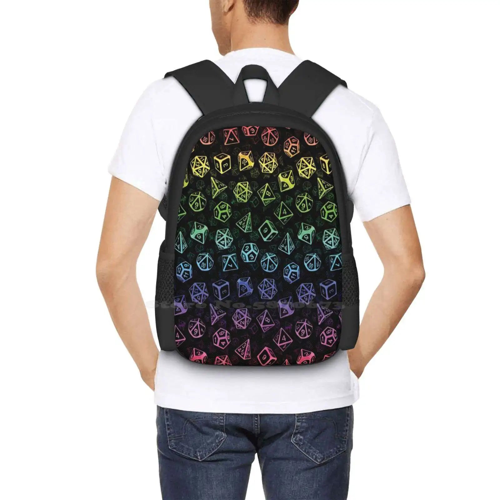 D20 Dice Set Pattern ( Rainbow ) Pattern Design Bagpack School Bags D20 Dnd And Dragons Pathfiner Starfinder Dice Set Nerd Geek