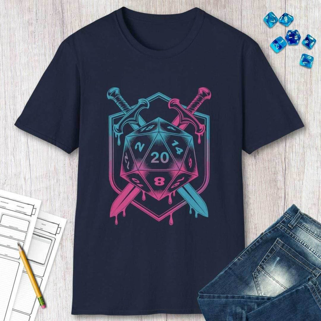 D20 Dice Sword Crest T-Shirt - Navy / S