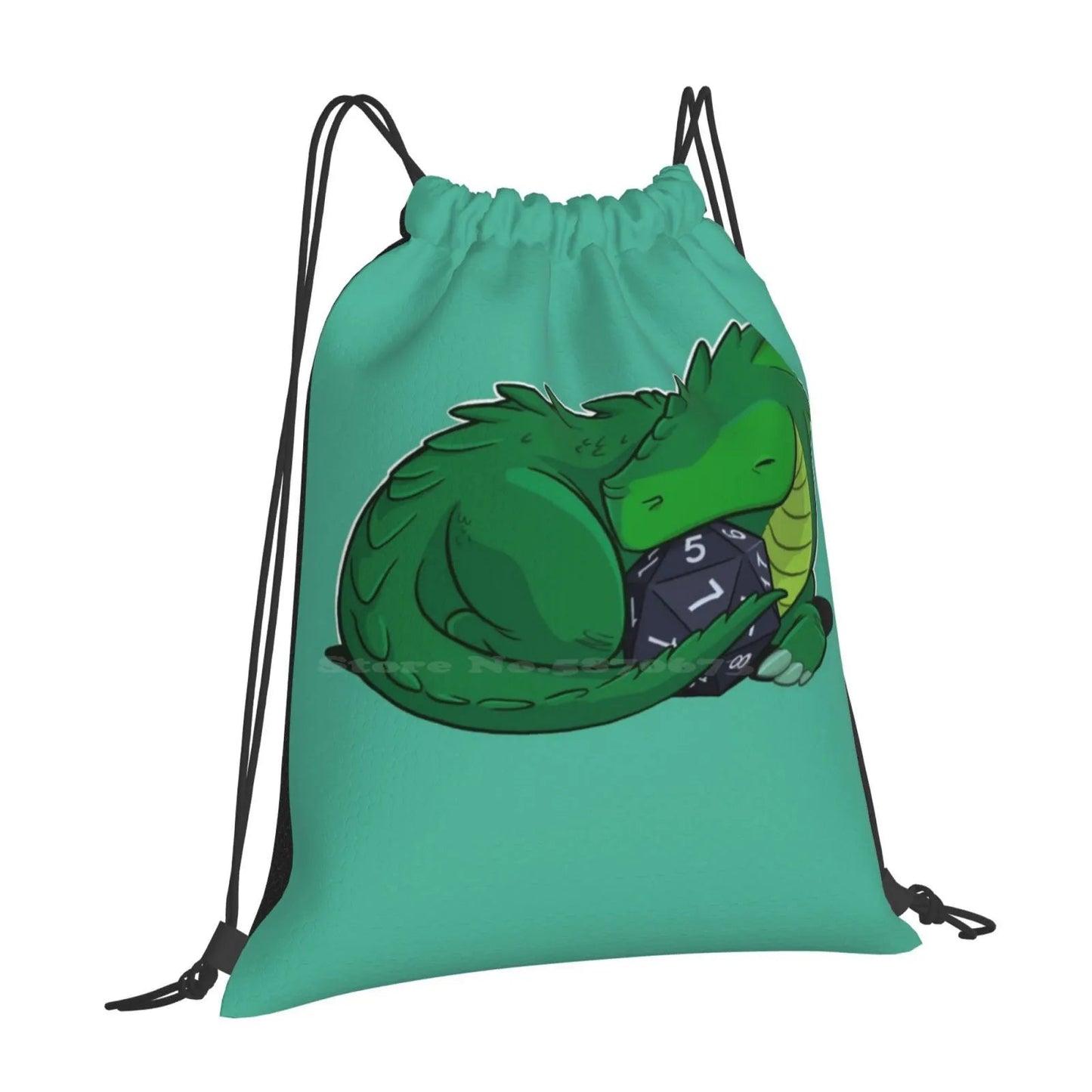 D20 Green Dragon Backpack For Student School Laptop Travel Bag Baby Dragon Campaign Cartoon Cute Comics Creature D20 Dice Dnd