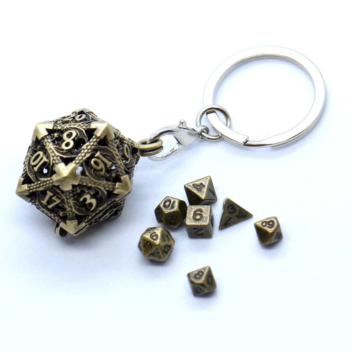 D20 Metal Hollow Box+7pcs Metal Dice Set, Portable Board Game Dice Mini Kit