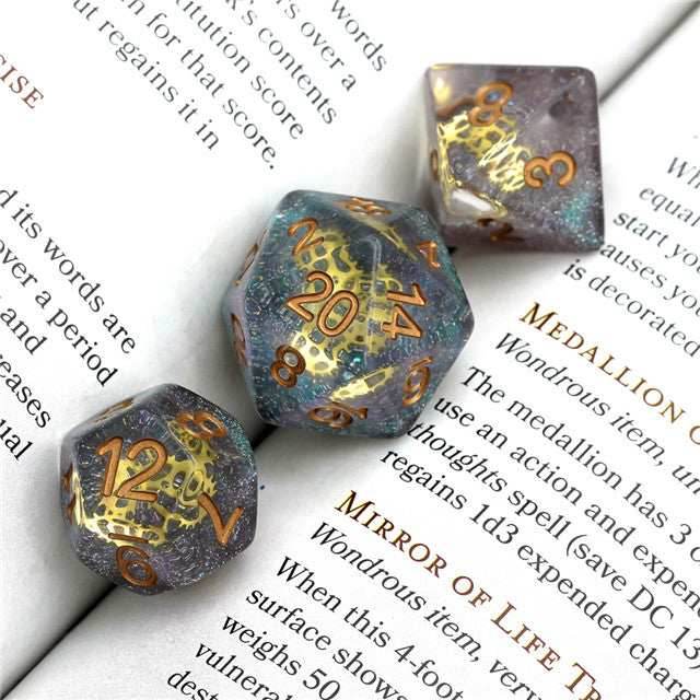 Glitter Mini Gearwheel Dice 7-Dice Dungeons and Dragons RPG - 