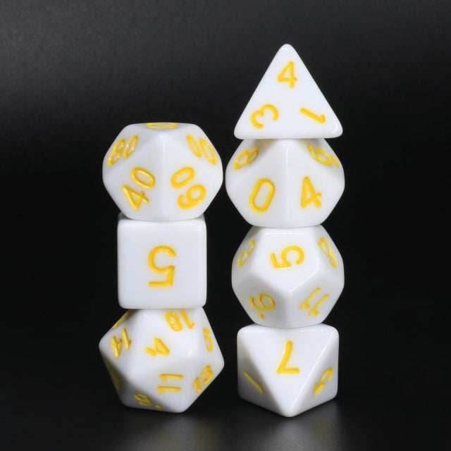 White Opaque with Yellow Numbering 7-Dice Set RPG - 