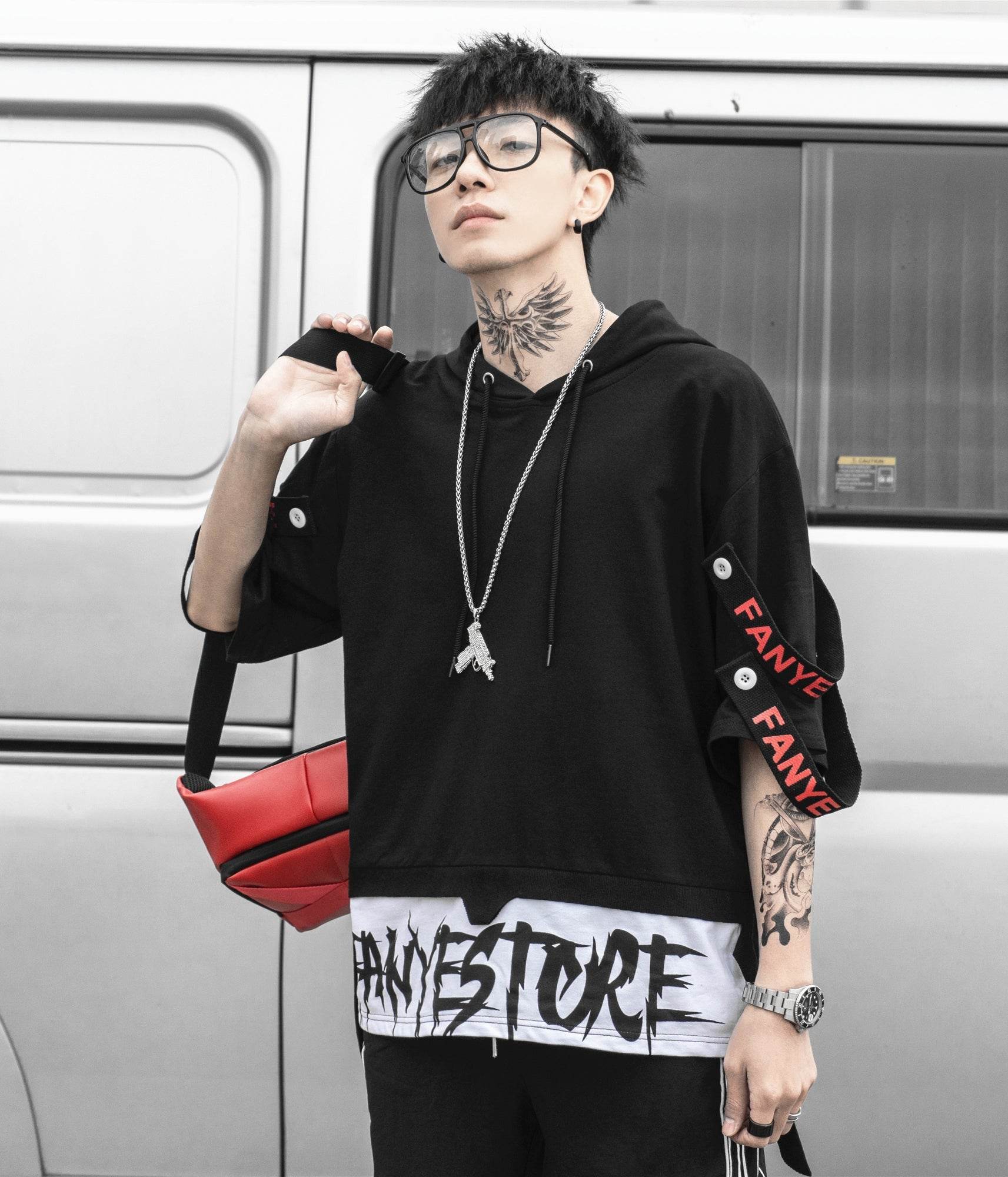 Black Solo Movement Short Sleeves Hoodie - Black / S