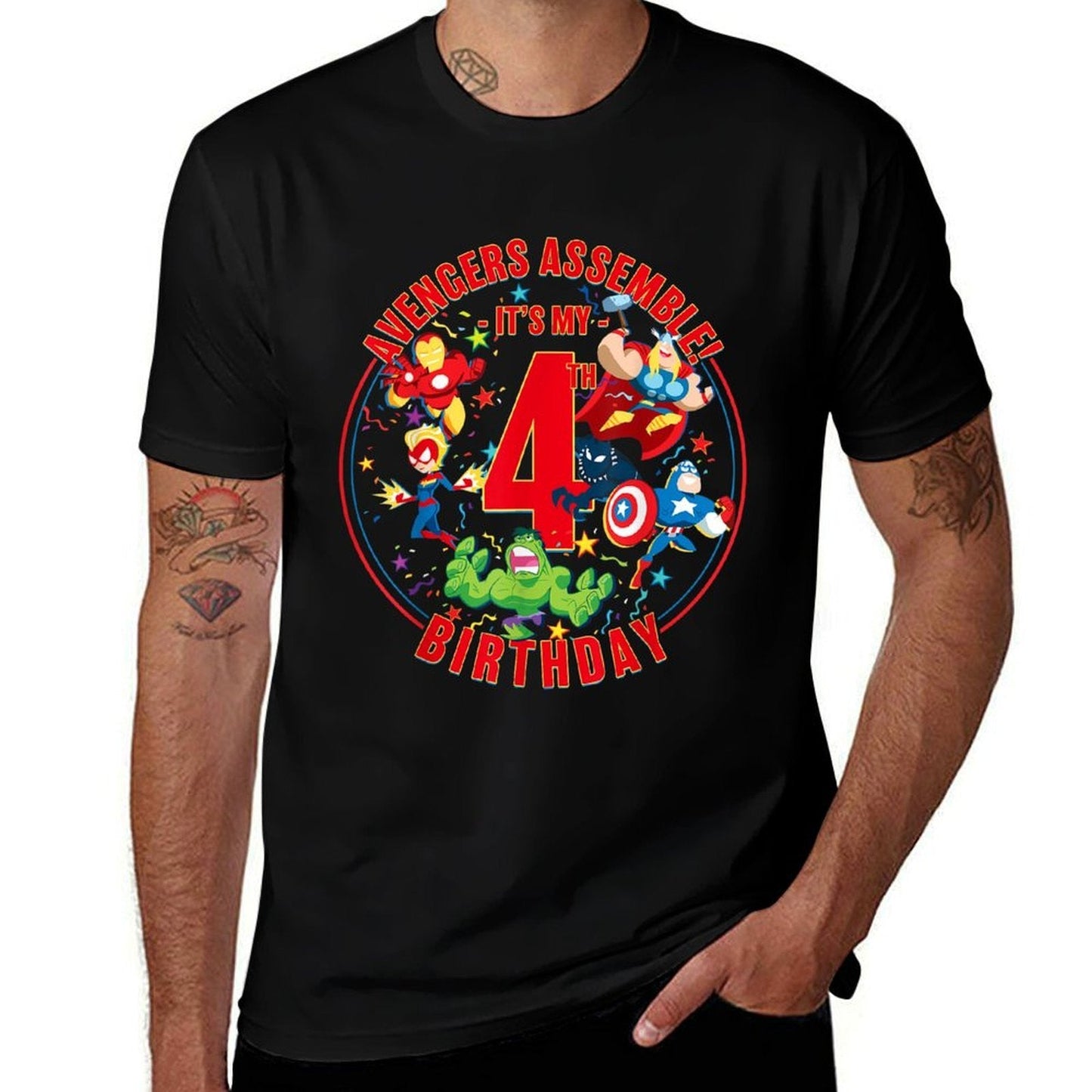 Marvel Avengers Assemble It's My 4th Birthday  Heathered Texture T-Shirt