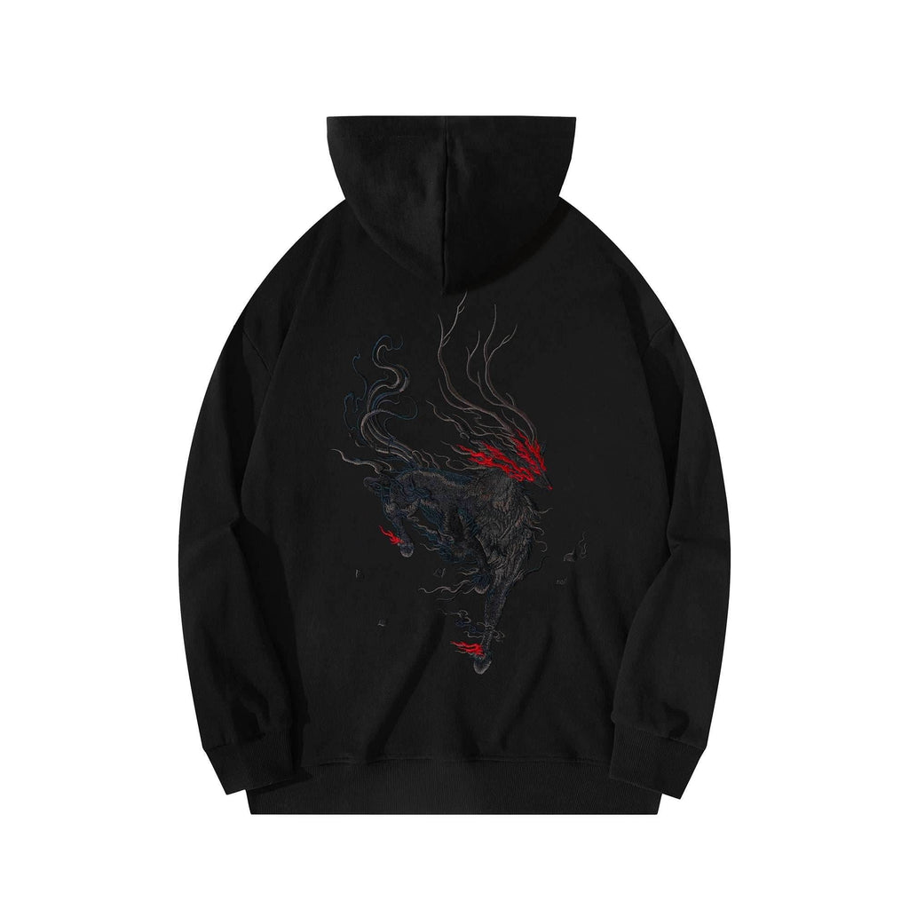 KH9229 Reindeer Embroidery Hoodie - Black / S