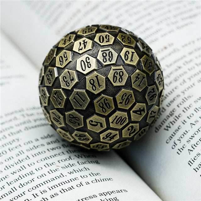 Metal Single 100 Sided Polyhedral Dice (D100) | Brass Color Solid (45mm) - 